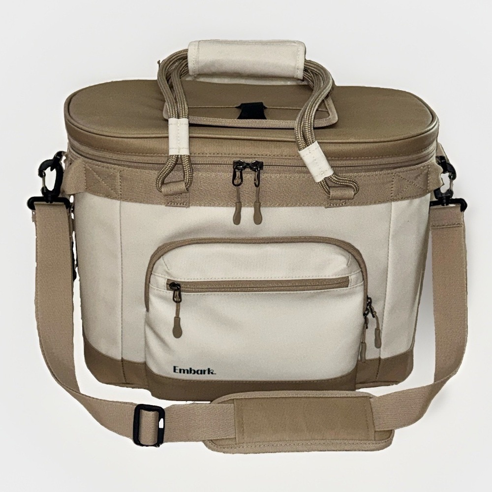 Embark Cooler Tote Bag Insulated Canvas Cream Tan Front Zipper Pocket